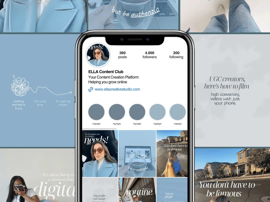Mosaico inclinado de publicaciones en burdeos y blanco sobre negocios creativos, servicios y posicionamiento de marca.